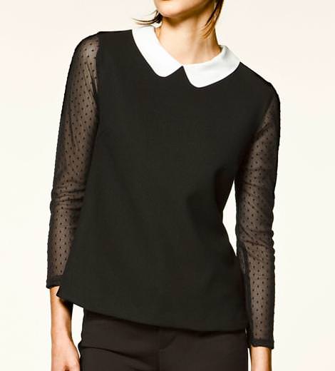Blusa con cuello bebé y mangas transparentes