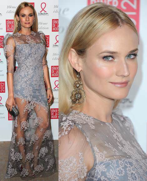 Diane Kruger con vestidos asimétrico y transparencias